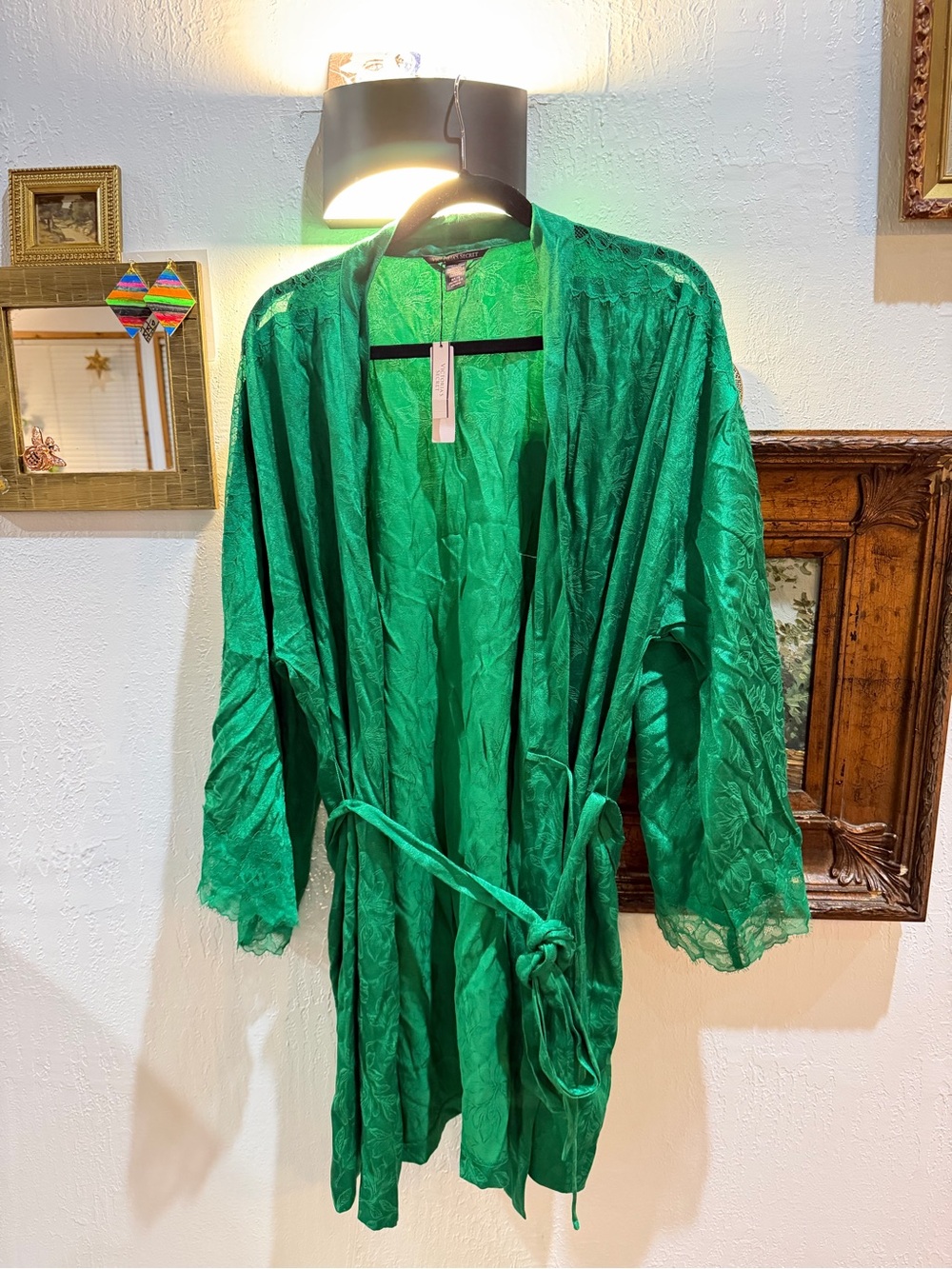 Victoria's Secret Emerald Green Lace-Trim Kimono Robe